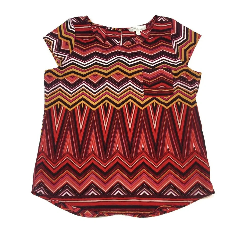 WS157 Olive & Oak Career Chevron Blouse Top M